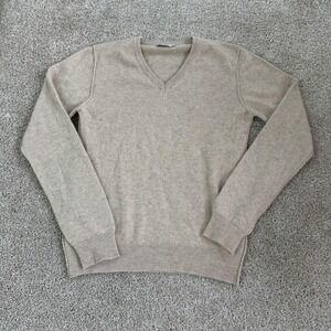 J.Lindeberg Sweater Mens Medium Beige Tight Knit V Neck Pullover Casual Winter